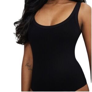 Dynamite Ribbed Scoop Neck Jet Black Bodysuit Tank Snap Nylon Stretch M